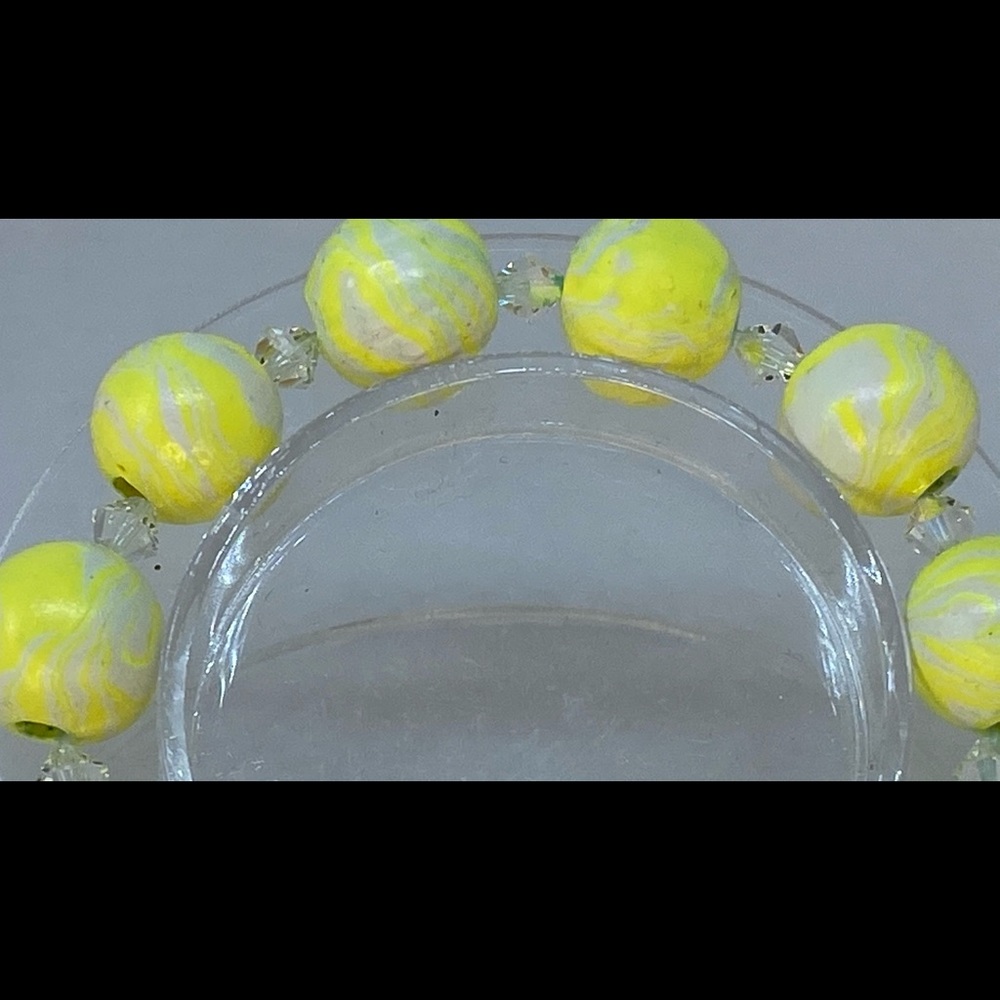 Handmade Polymer Clay Yellow Beaded Bracelets - Picture 9 of 10